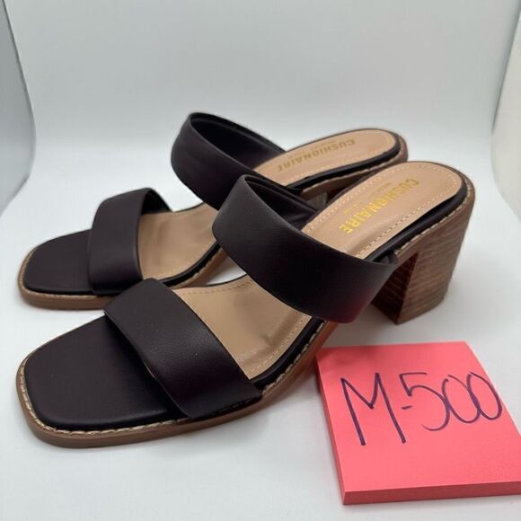 CUSHIONAIRE Women's two band block heel sandal +Memory Foam 6.5 WIDE BROWN - Picture 3 of 7